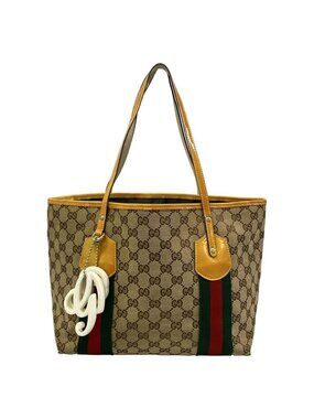 Gucci Tote GG Pattern Sherry Brown Yellow Leather